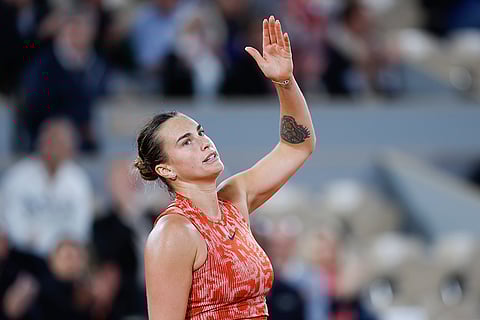 Aryna Sabalenka celebrates win against Erika Andreeva